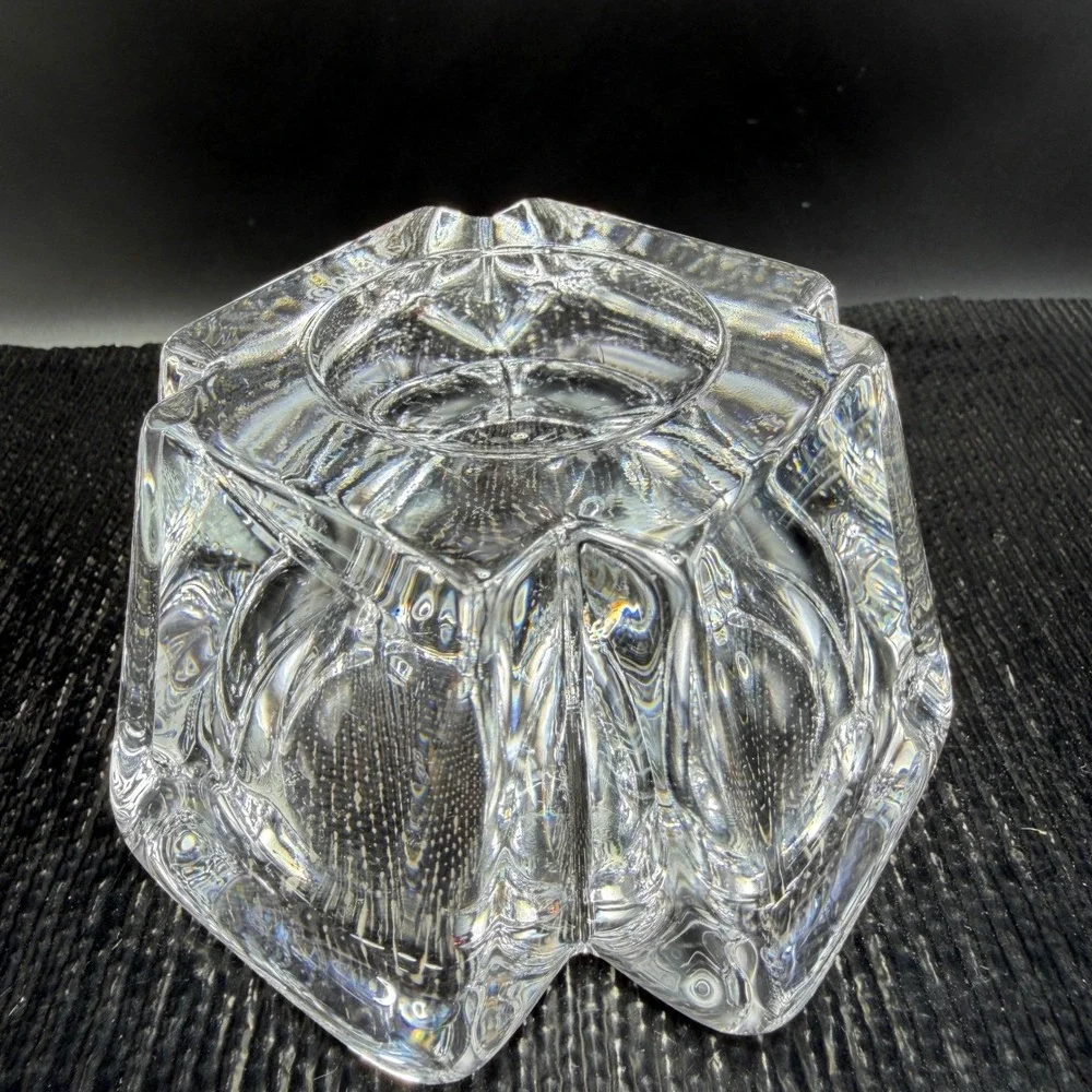 Orrefors Sweden Corona Crystal Votive Candle Holder Set of 2 Lars Hellsten Clear